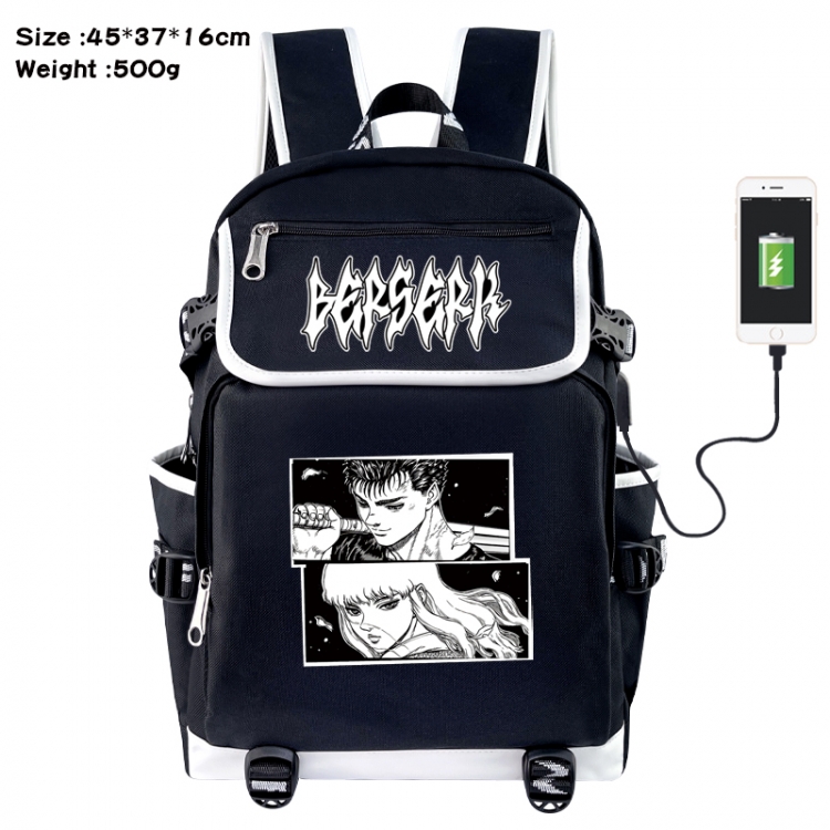 Berserk Anime Flip Data Cable USB Backpack School Bag 45X37X16CM