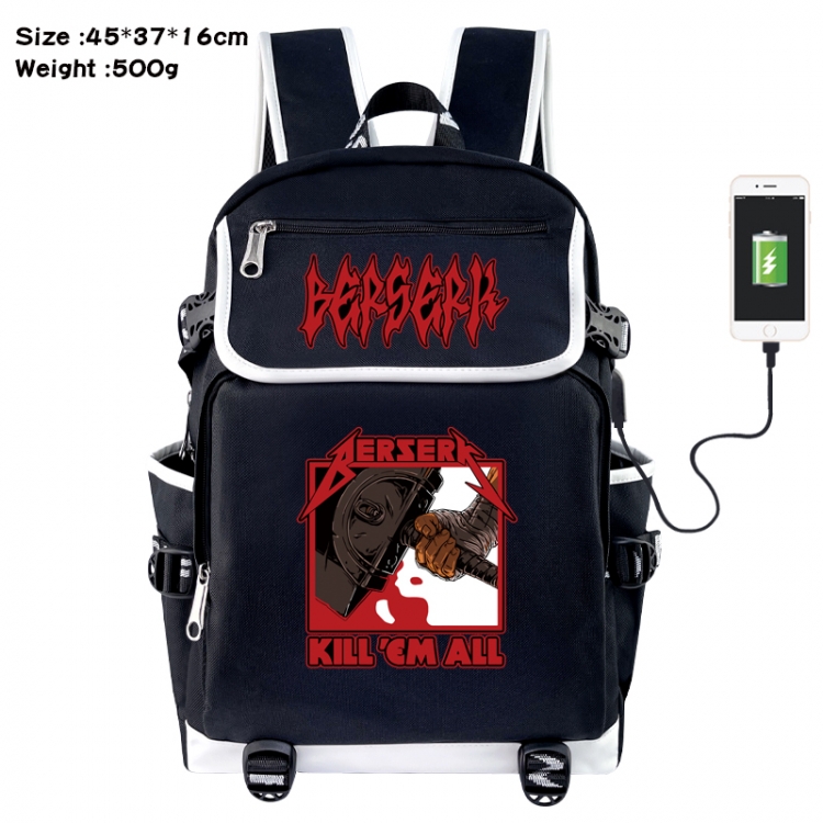 Berserk Anime Flip Data Cable USB Backpack School Bag 45X37X16CM