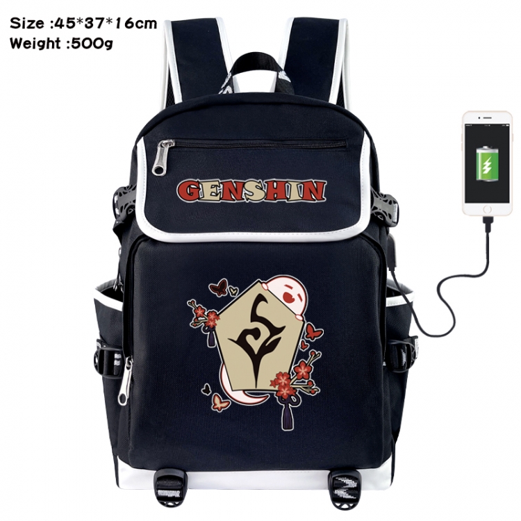 Genshin Impact Anime Flip Data Cable USB Backpack School Bag 45X37X16CM