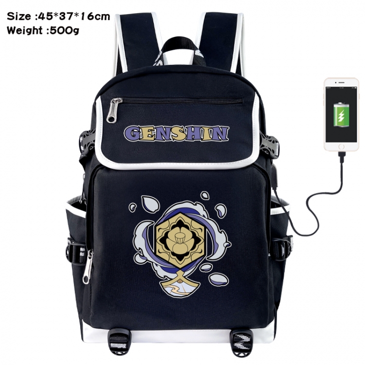 Genshin Impact Anime Flip Data Cable USB Backpack School Bag 45X37X16CM