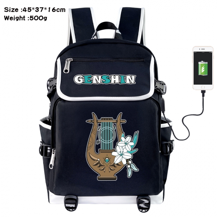 Genshin Impact Anime Flip Data Cable USB Backpack School Bag 45X37X16CM