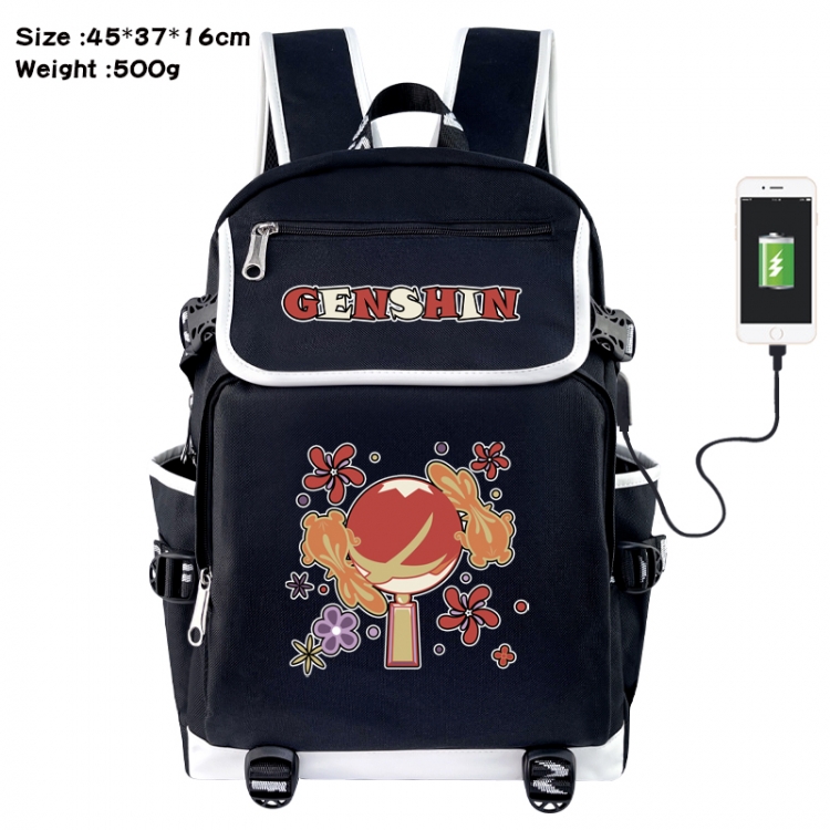 Genshin Impact Anime Flip Data Cable USB Backpack School Bag 45X37X16CM