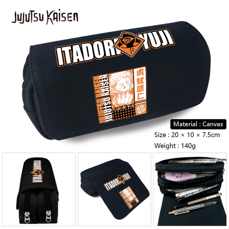 Jujutsu Kaisen Anime Multi-Function Double Zipper Canvas Cosmetic Bag Pen Case 20x10x7.5cm