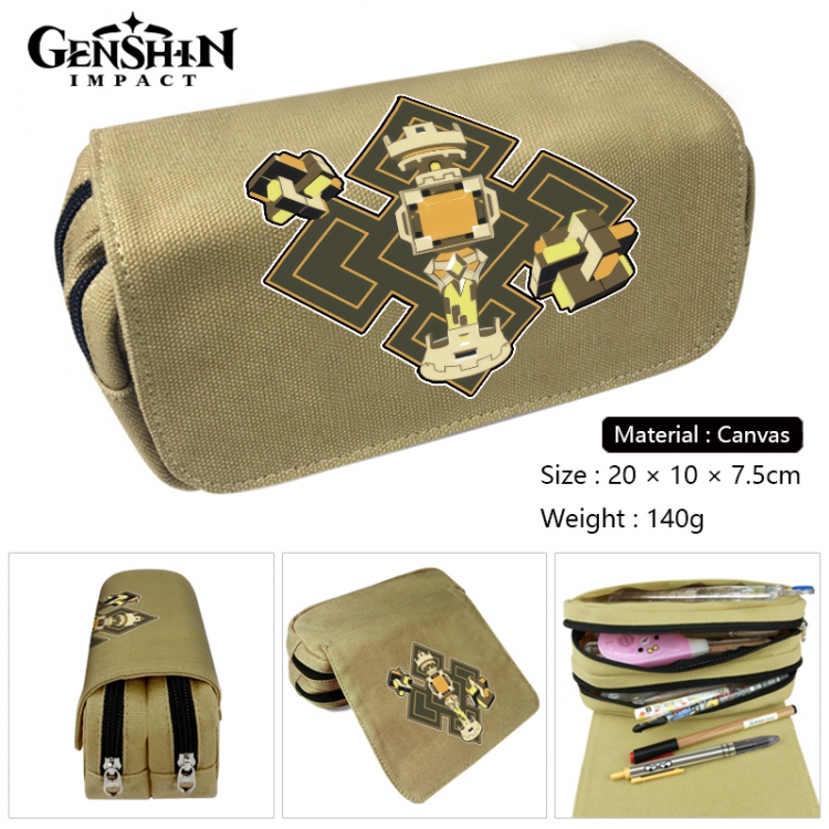 Genshin Impact Anime Multi-Function Double Zipper Canvas Cosmetic Bag Pen Case 20x10x7.5cm