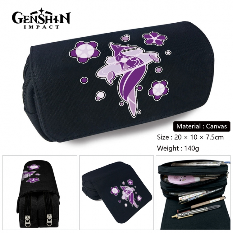 Genshin Impact Anime Multi-Function Double Zipper Canvas Cosmetic Bag Pen Case 20x10x7.5cm