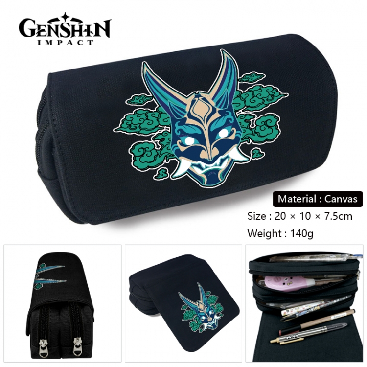 Genshin Impact Anime Multi-Function Double Zipper Canvas Cosmetic Bag Pen Case 20x10x7.5cm