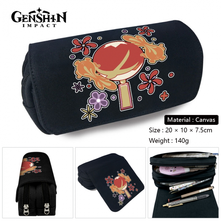 Genshin Impact Anime Multi-Function Double Zipper Canvas Cosmetic Bag Pen Case 20x10x7.5cm