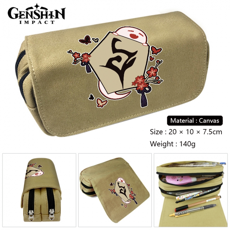 Genshin Impact Anime Multi-Function Double Zipper Canvas Cosmetic Bag Pen Case 20x10x7.5cm