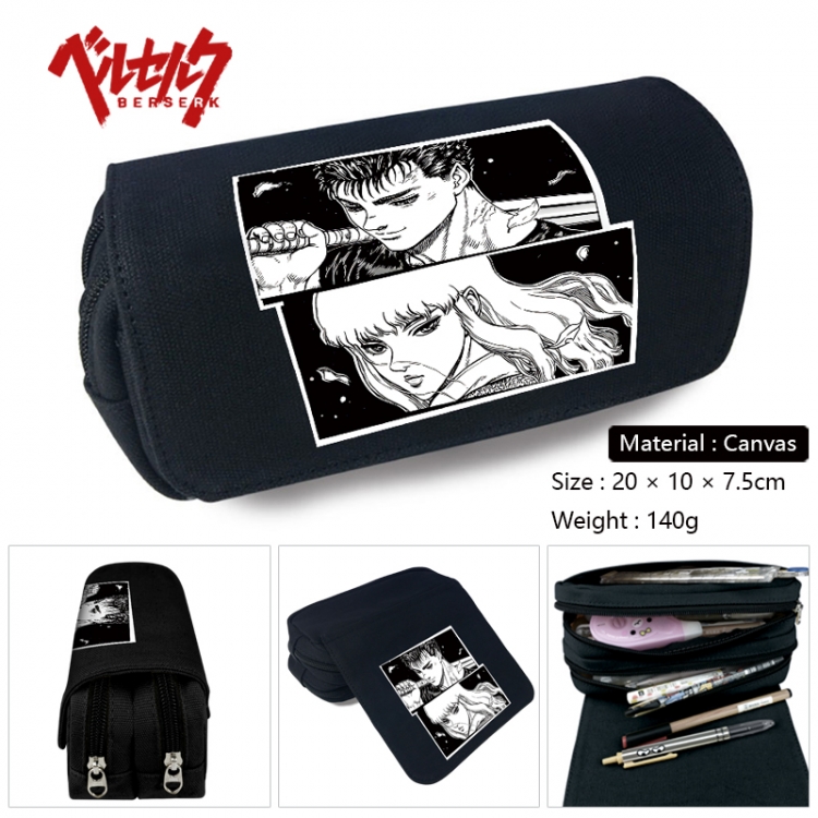 Berserk Anime Multi-Function Double Zipper Canvas Cosmetic Bag Pen Case 20x10x7.5cm