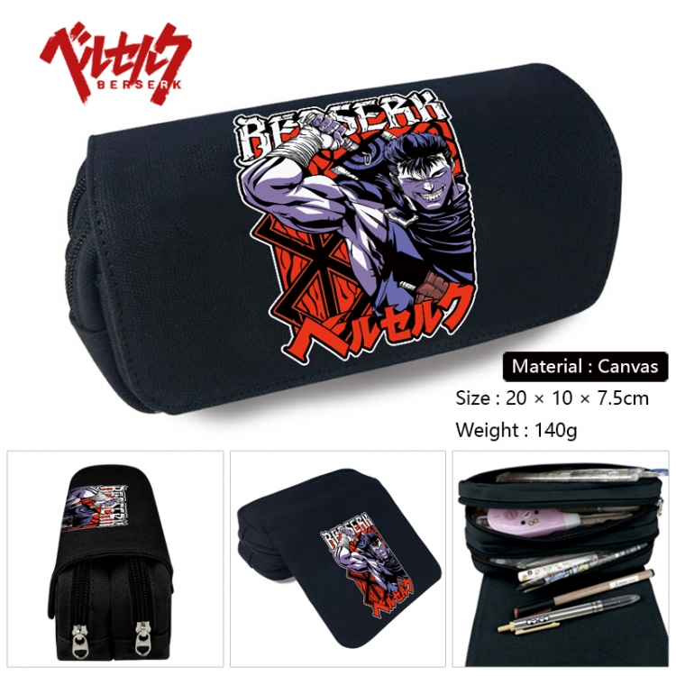 Berserk Anime Multi-Function Double Zipper Canvas Cosmetic Bag Pen Case 20x10x7.5cm