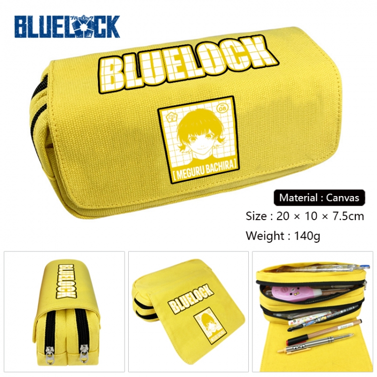 BLUE LOCK Anime Multi-Function Double Zipper Canvas Cosmetic Bag Pen Case 20x10x7.5cm