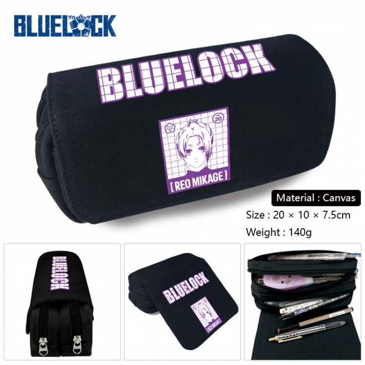 BLUE LOCK Anime Multi-Function Double Zipper Canvas Cosmetic Bag Pen Case 20x10x7.5cm