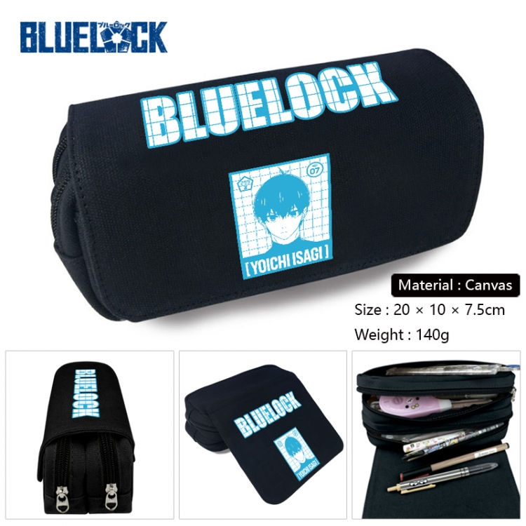 BLUE LOCK Anime Multi-Function Double Zipper Canvas Cosmetic Bag Pen Case 20x10x7.5cm