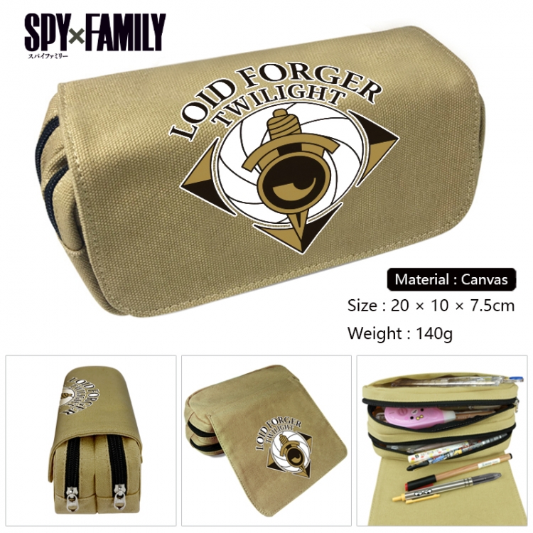 SPYxFAMILY Anime Multi-Function Double Zipper Canvas Cosmetic Bag Pen Case 20x10x7.5cm