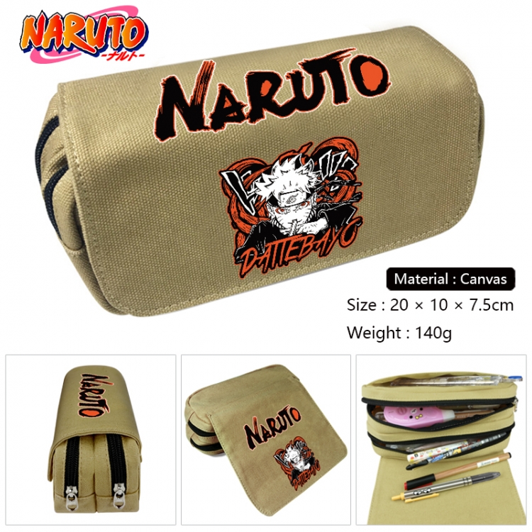 Naruto Anime Multi-Function Double Zipper Canvas Cosmetic Bag Pen Case 20x10x7.5cm