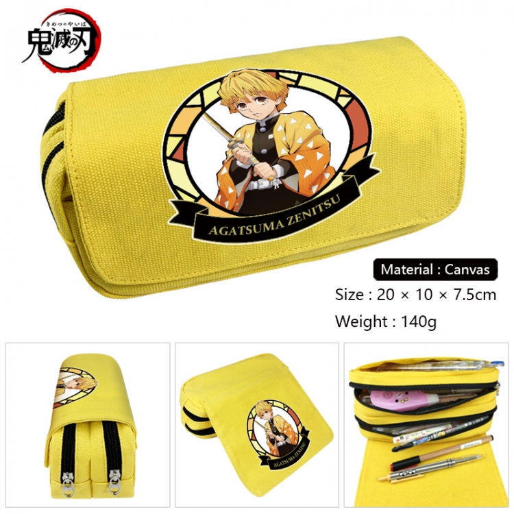 Demon Slayer Kimets Anime Multi-Function Double Zipper Canvas Cosmetic Bag Pen Case 20x10x7.5cm