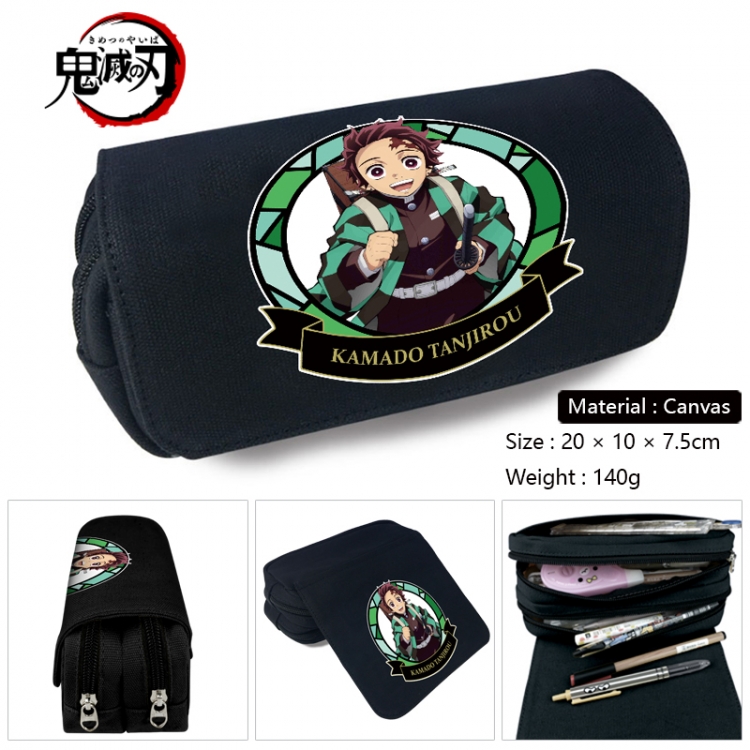 Demon Slayer Kimets Anime Multi-Function Double Zipper Canvas Cosmetic Bag Pen Case 20x10x7.5cm