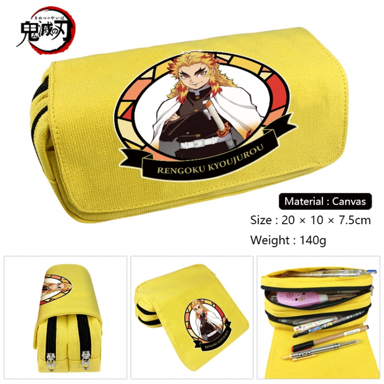 Demon Slayer Kimets Anime Multi-Function Double Zipper Canvas Cosmetic Bag Pen Case 20x10x7.5cm