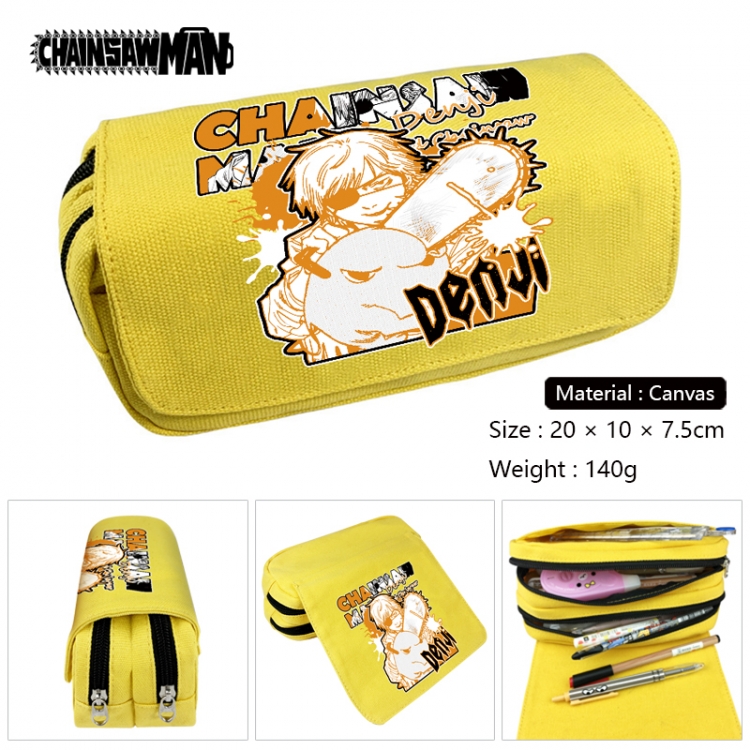 Chainsawman Anime Multi-Function Double Zipper Canvas Cosmetic Bag Pen Case 20x10x7.5cm