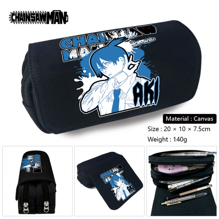 Chainsawman Anime Multi-Function Double Zipper Canvas Cosmetic Bag Pen Case 20x10x7.5cm