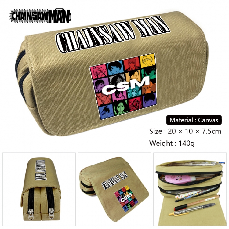 Chainsawman Anime Multi-Function Double Zipper Canvas Cosmetic Bag Pen Case 20x10x7.5cm