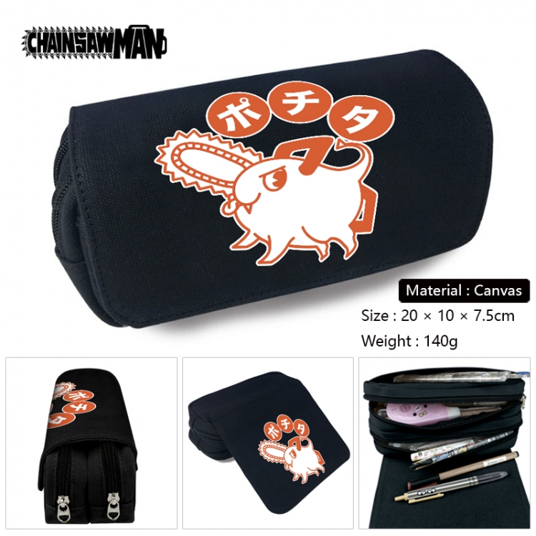 Chainsawman Anime Multi-Function Double Zipper Canvas Cosmetic Bag Pen Case 20x10x7.5cm