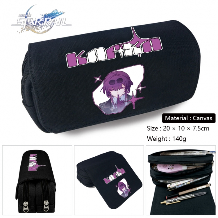 Honkai: Star Rail Anime Multi-Function Double Zipper Canvas Cosmetic Bag Pen Case 20x10x7.5cm