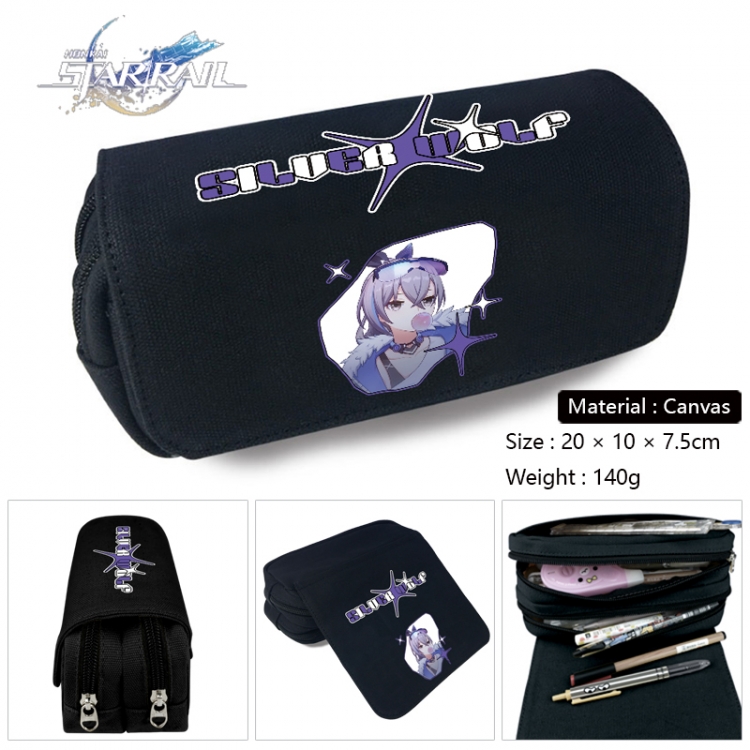 Honkai: Star Rail Anime Multi-Function Double Zipper Canvas Cosmetic Bag Pen Case 20x10x7.5cm