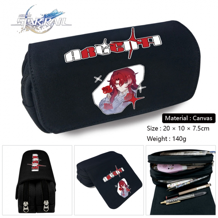 Honkai: Star Rail Anime Multi-Function Double Zipper Canvas Cosmetic Bag Pen Case 20x10x7.5cm