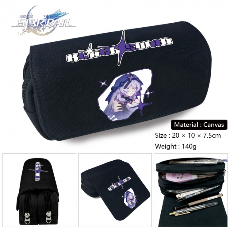 Honkai: Star Rail Anime Multi-Function Double Zipper Canvas Cosmetic Bag Pen Case 20x10x7.5cm