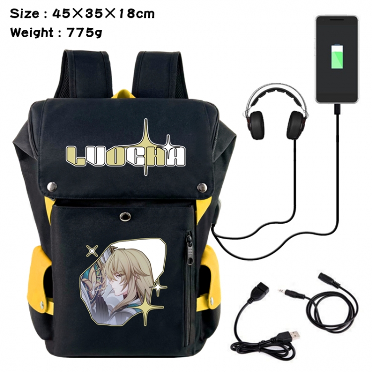 Honkai: Star Rail Anime Canvas Bucket Data Cable Backpack School Bag 45X35X18CM 775G