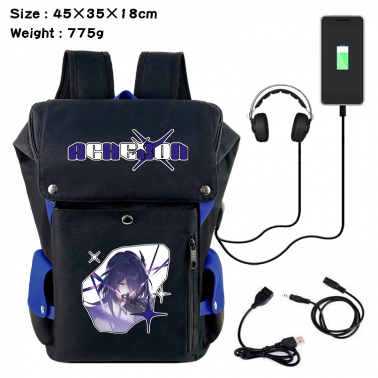 Honkai: Star Rail Anime Canvas Bucket Data Cable Backpack School Bag 45X35X18CM 775G