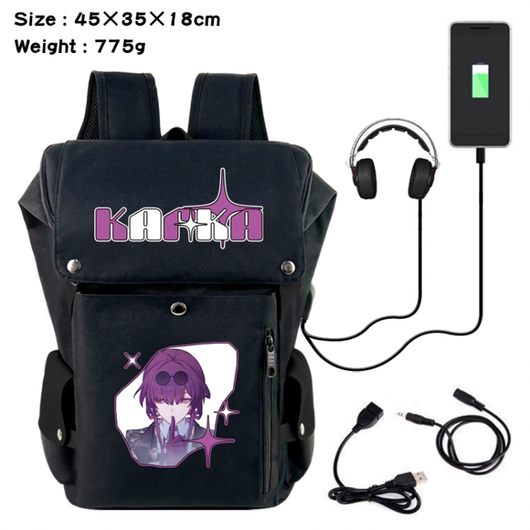 Honkai: Star Rail Anime Canvas Bucket Data Cable Backpack School Bag 45X35X18CM 775G