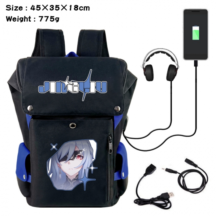 Honkai: Star Rail Anime Canvas Bucket Data Cable Backpack School Bag 45X35X18CM 775G