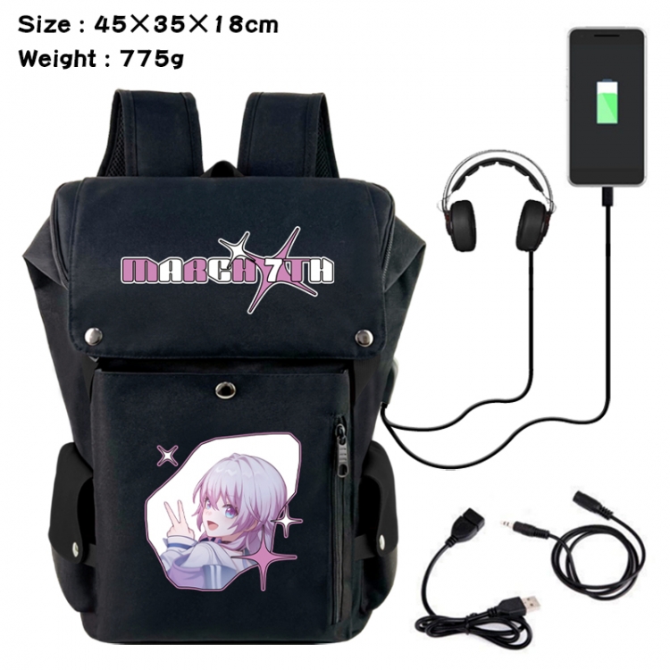 Honkai: Star Rail Anime Canvas Bucket Data Cable Backpack School Bag 45X35X18CM 775G
