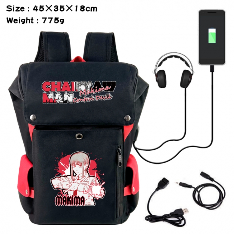 Chainsawman Anime Canvas Bucket Data Cable Backpack School Bag 45X35X18CM 775G