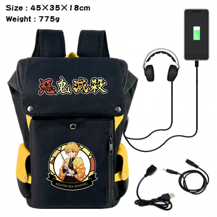 Demon Slayer Kimets Anime Canvas Bucket Data Cable Backpack School Bag 45X35X18CM 775G