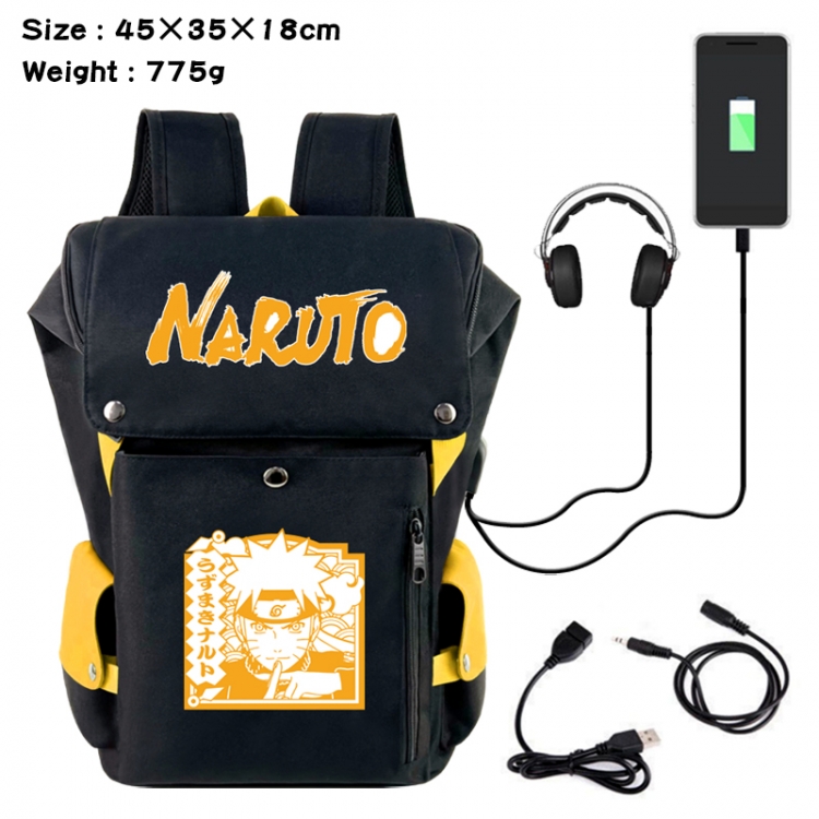 Naruto Anime Canvas Bucket Data Cable Backpack School Bag 45X35X18CM 775G