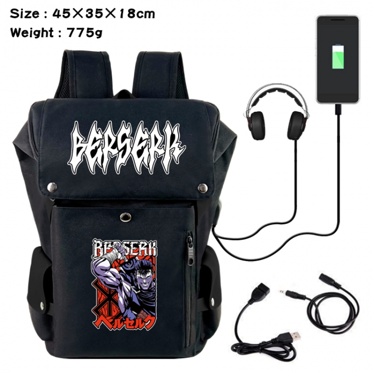 Berserk Anime Canvas Bucket Data Cable Backpack School Bag 45X35X18CM 775G