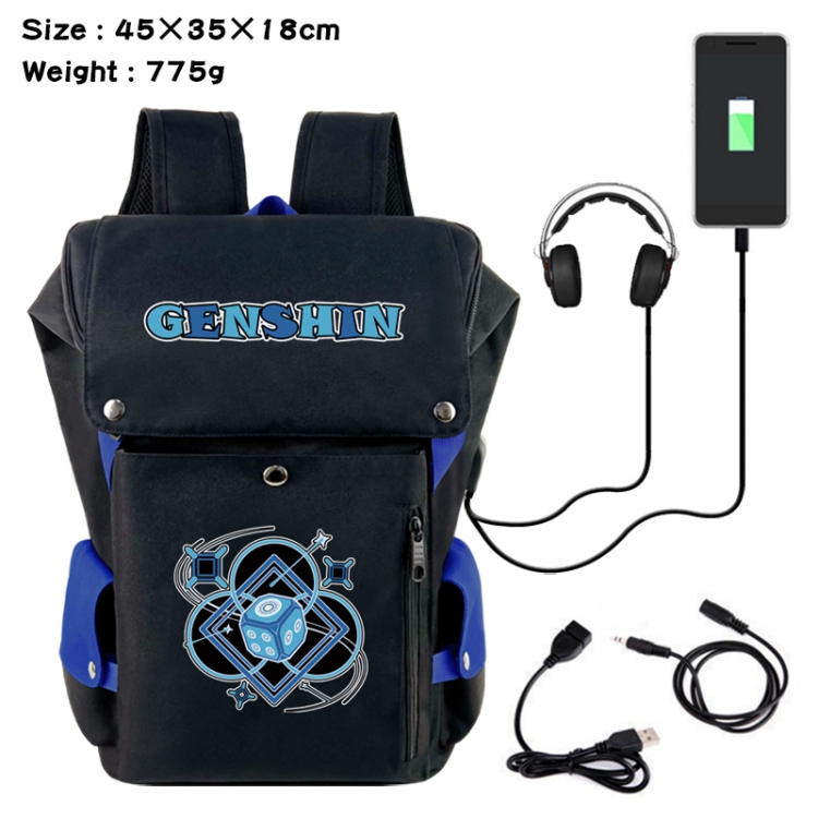 Genshin Impact Anime Canvas Bucket Data Cable Backpack School Bag 45X35X18CM 775G
