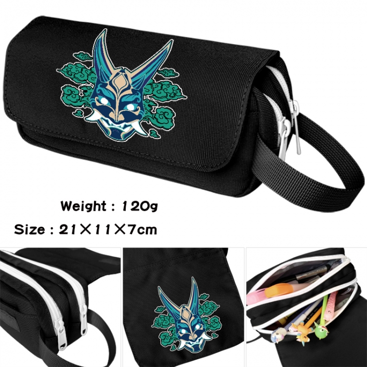 Genshin Impact Anime waterproof canvas portable double-layer pencil bag cosmetic bag 21x11x7cm