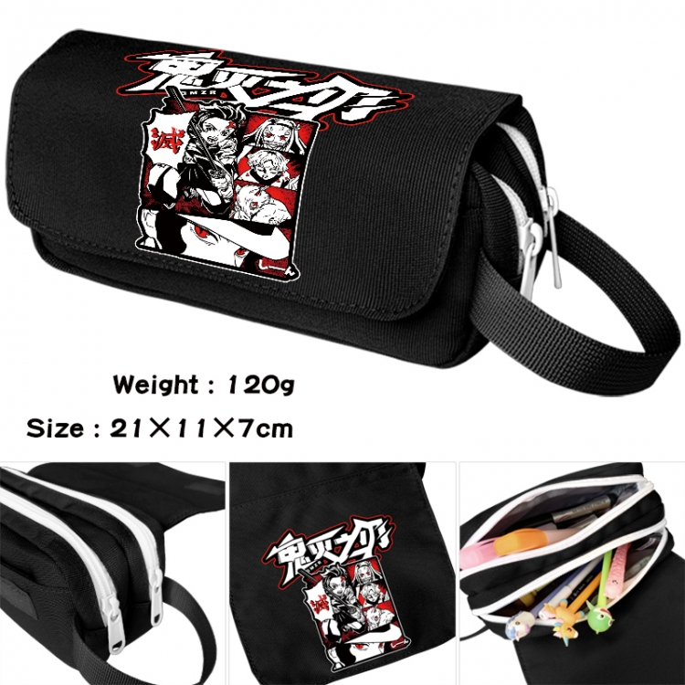 Demon Slayer Kimets Anime waterproof canvas portable double-layer pencil bag cosmetic bag 21x11x7cm