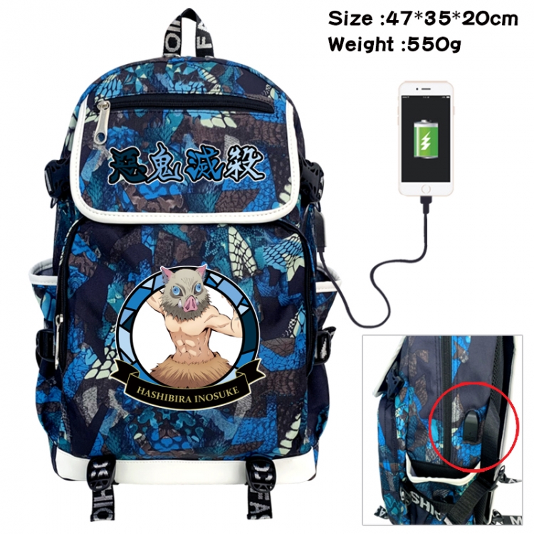 Demon Slayer Kimets Camouflage waterproof sail fabric flip backpack student bag 47X35X20CM 550G