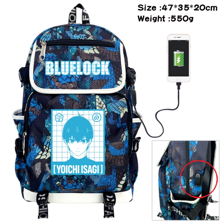 BLUE LOCK Camouflage waterproof sail fabric flip backpack student bag 47X35X20CM 550G