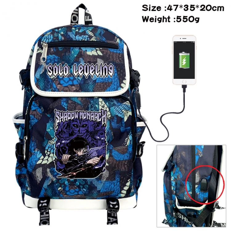 Solo Leveling:Arise Camouflage waterproof sail fabric flip backpack student bag 47X35X20CM 550G