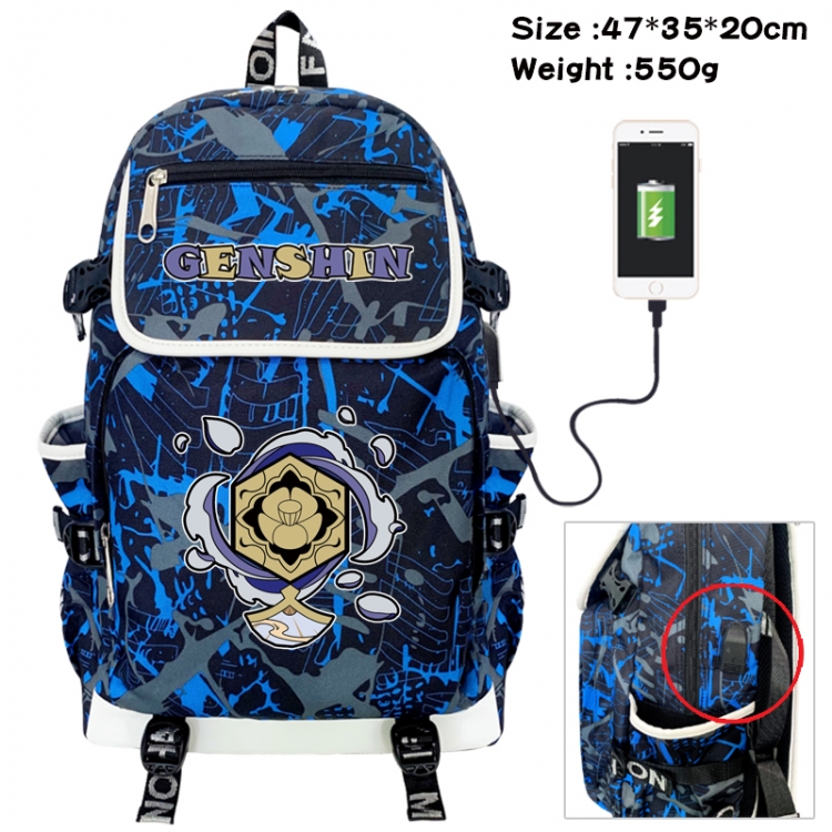 Genshin Impact Camouflage waterproof sail fabric flip backpack student bag 47X35X20CM 550G