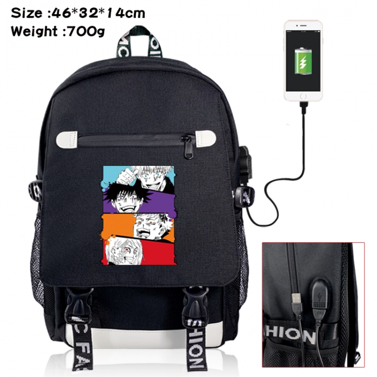 Jujutsu Kaisen canvas USB backpack cartoon print student backpack 46X32X14CM 700g 