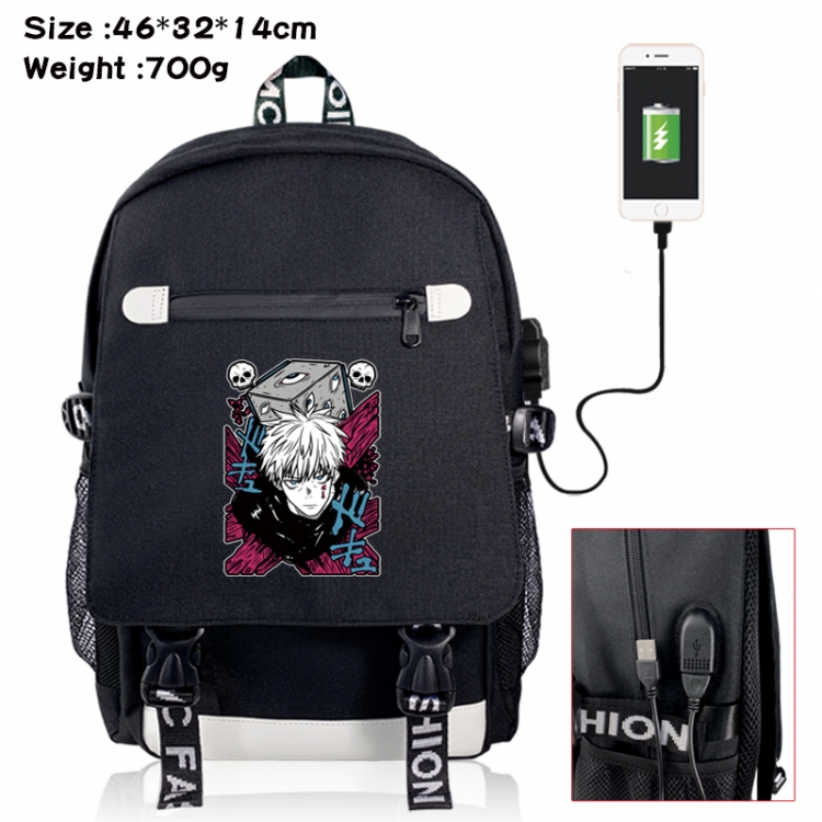 Jujutsu Kaisen canvas USB backpack cartoon print student backpack 46X32X14CM 700g 