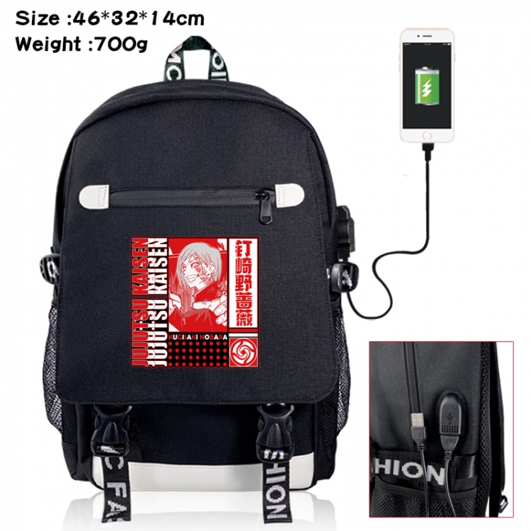 Jujutsu Kaisen canvas USB backpack cartoon print student backpack 46X32X14CM 700g 