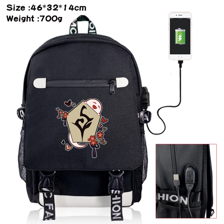 Genshin Impact canvas USB backpack cartoon print student backpack 46X32X14CM 700g 